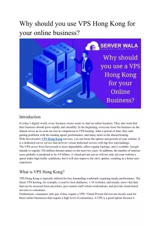why should you use vps hong kong for your online
