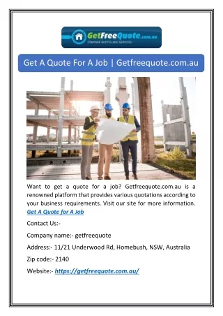 Get A Quote For A Job | Getfreequote.com.au