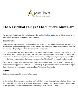 the 5 essential things a chef uniform must have