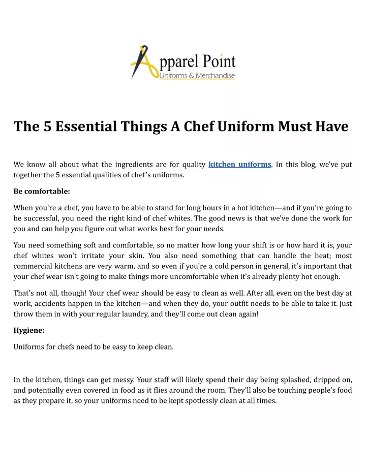 the 5 essential things a chef uniform must have