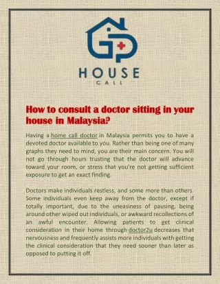 How to consult a doctor sitting in your house in Malaysia?