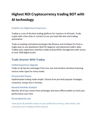 highest roi cryptocurrency trading bot with