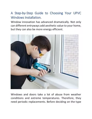 A Step-by-Step Guide to Choosing Your UPVC Windows Installation