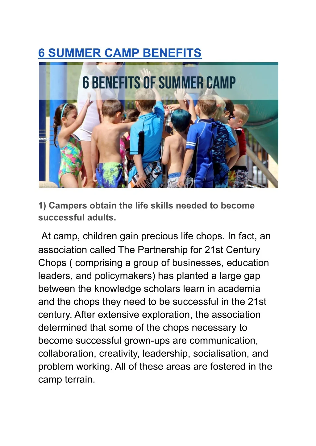 PPT - 6 SUMMER CAMP BENEFITS PowerPoint Presentation, free download ...