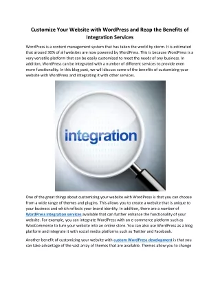 Customize Website with WordPress and Reap the Benefits of Integration Services