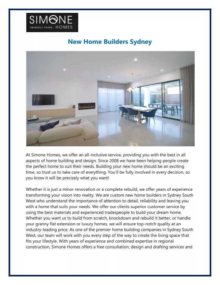 new home builders sydney