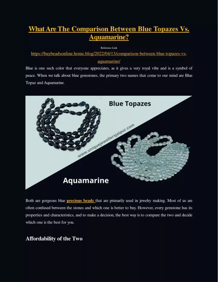 what are the comparison between blue topazes