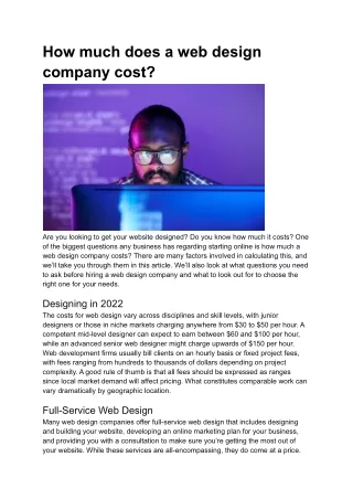 how much does a web design company cost