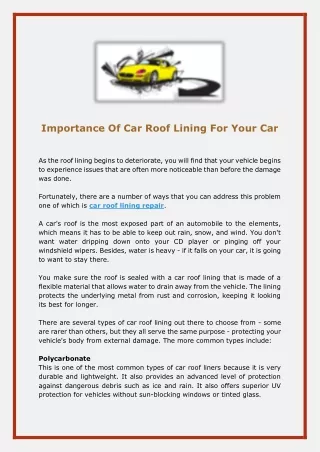 Importance Of Car Roof Lining For Your Car