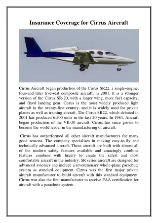 Cirrus Aircraft Insurance - Premier Aviation Insurance