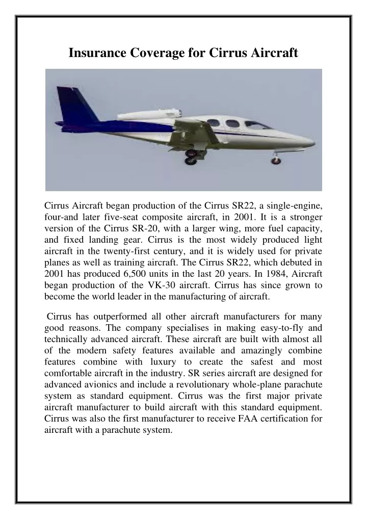 insurance coverage for cirrus aircraft