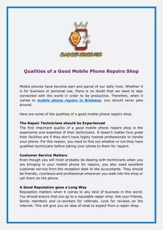 Qualities of a Good Mobile Phone Repairs Shop
