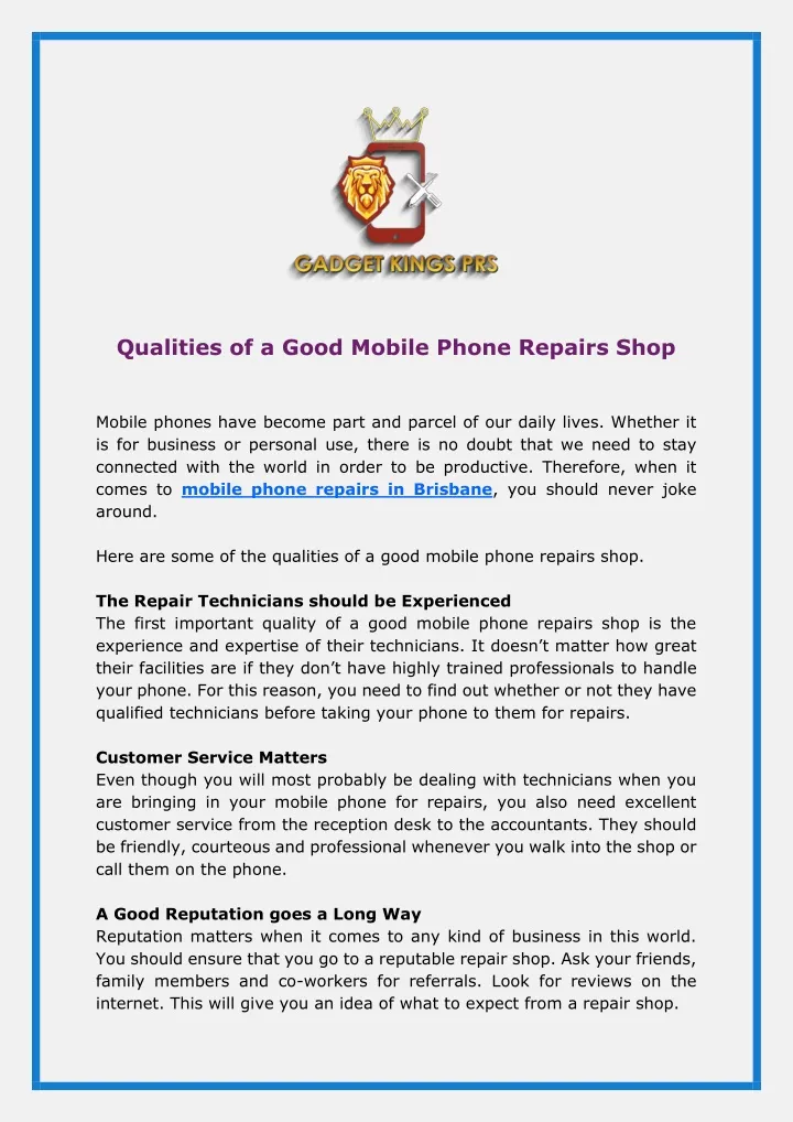qualities of a good mobile phone repairs shop