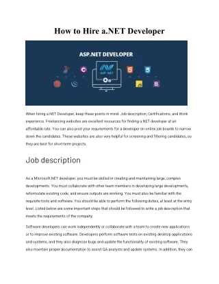 How to Hire a.NET Developer