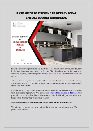 Basic guide to kitchen cabinets by local cabinet makers in Brisbane