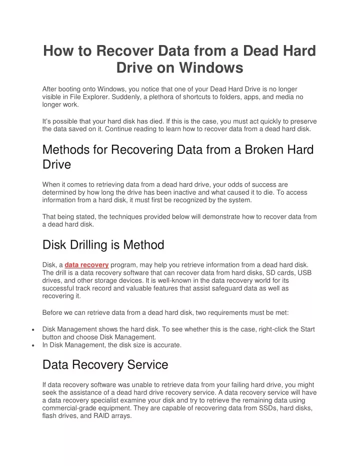 how to recover data from a dead hard drive