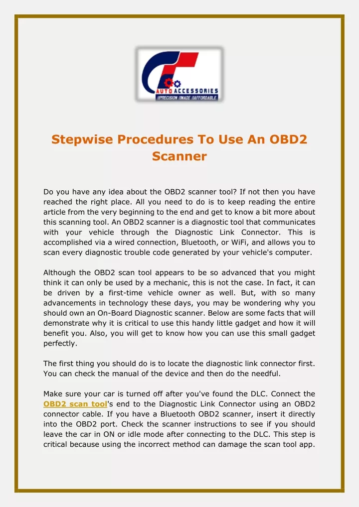 stepwise procedures to use an obd2 scanner