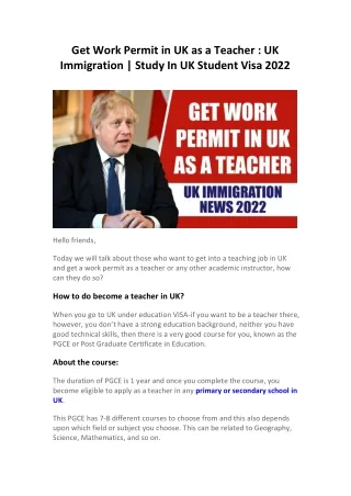 Get Work Permit in UK as a Teacher  UK Immigration  Study In UK Student Visa 2022