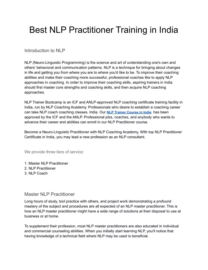 best nlp practitioner training in india