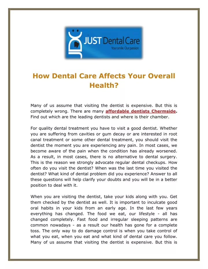 how dental care affects your overall health