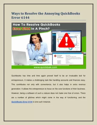 Ways to Resolve the Annoying QuickBooks Error 6144