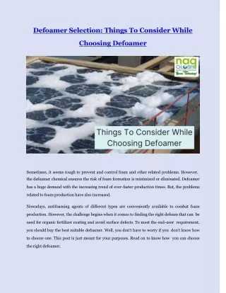 defoamer selection things to consider while