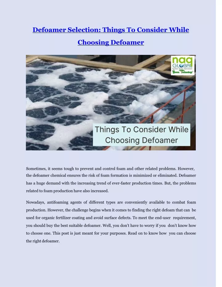 defoamer selection things to consider while