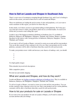 how to sell on lazada and shopee in southeast asia
