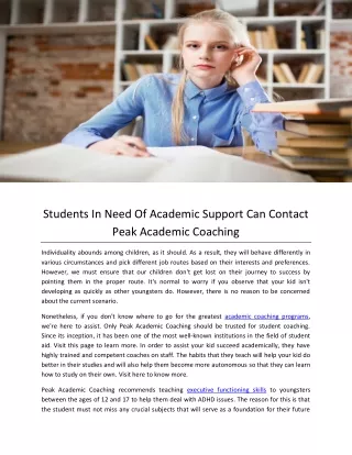 Students In Need Of Academic Support Can Contact Peak Academic Coaching