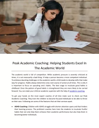 Peak Academic Coaching Helping Students Excel In The Academic World