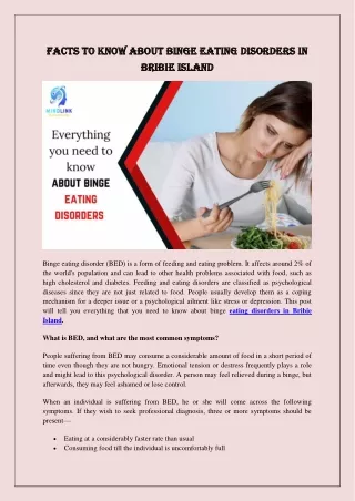 Facts to know about binge eating disorders in Bribie Island