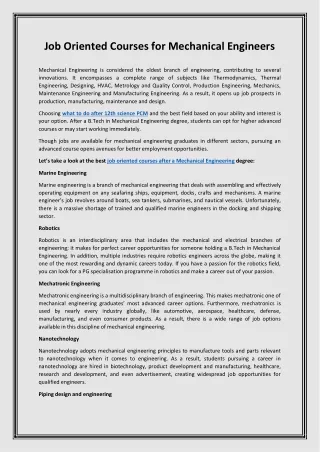 Job Oriented Courses for Mechanical Engineers