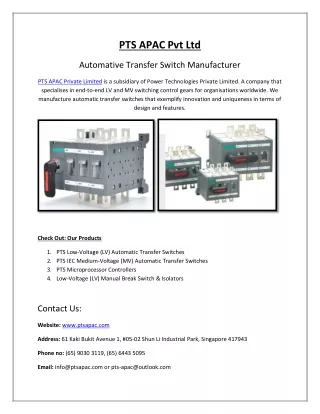 Hire Expert for Automatic Changeover switch Singapore  - PTS
