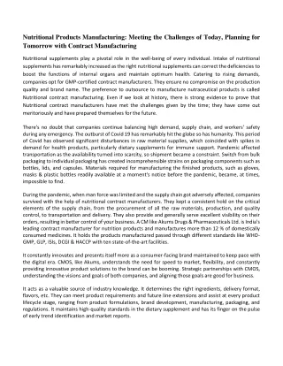 nutritional products manufacturing meeting