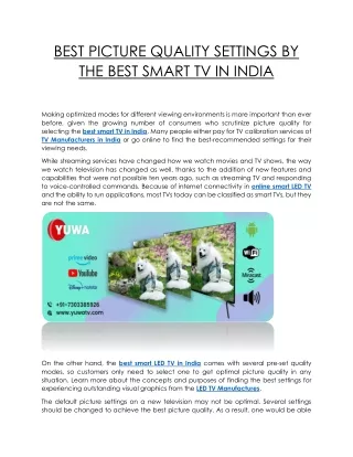 BEST PICTURE QUALITY SETTINGS BY THE BEST SMART TV IN INDIA