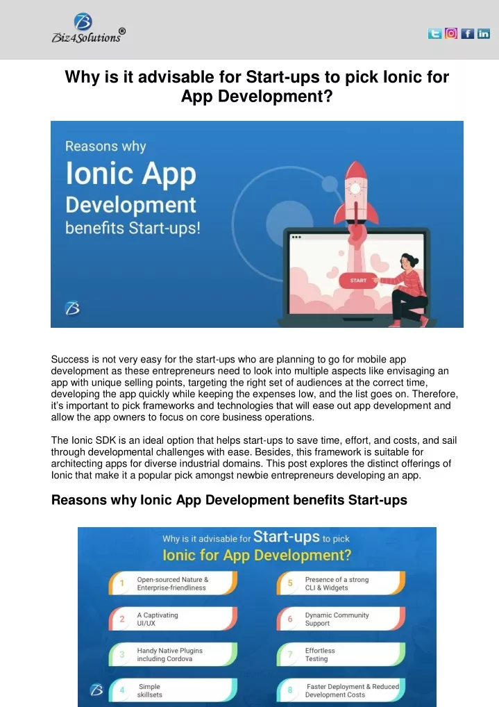 why is it advisable for start ups to pick ionic