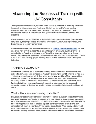 Measuring the Success of Training with UV Consultants