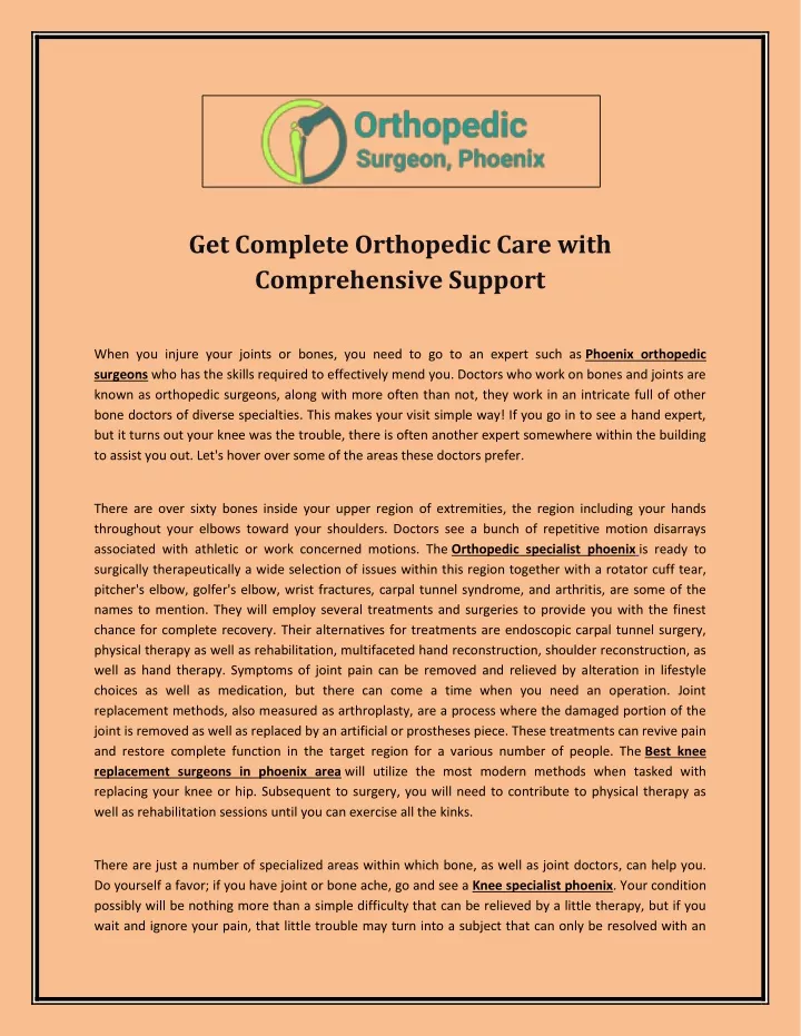 get complete orthopedic care with comprehensive