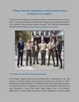 Know About Security Guard Company in Los Angeles