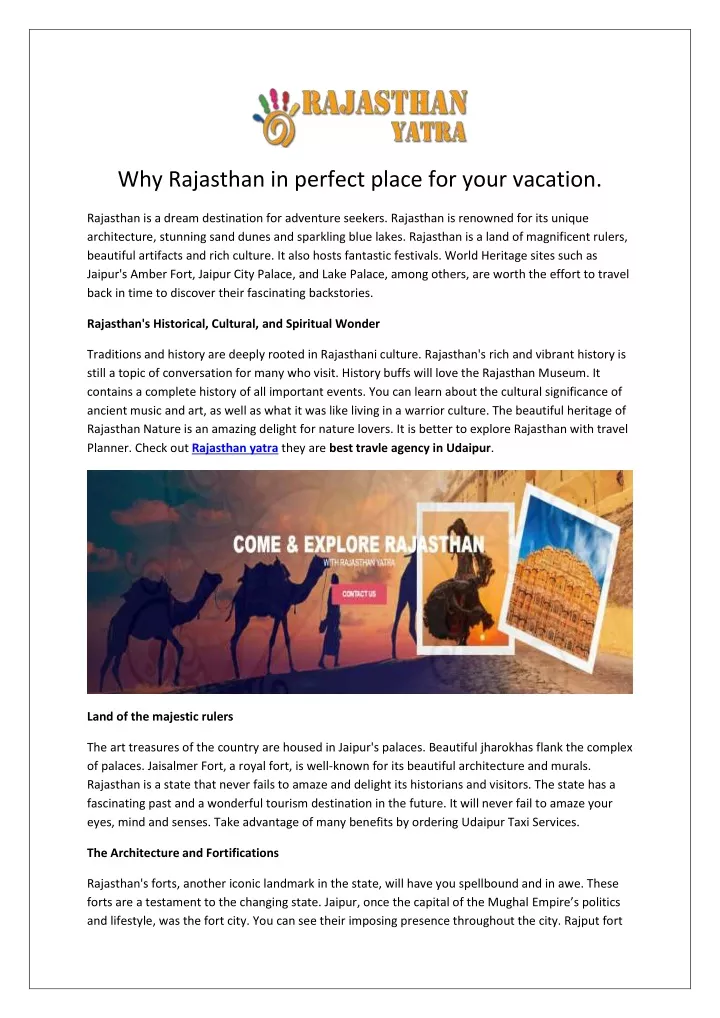 why rajasthan in perfect place for your vacation