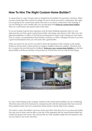 How To Hire The Right Custom Home Builder?