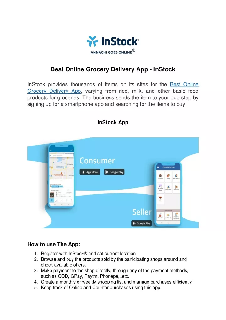 best online grocery delivery app instock