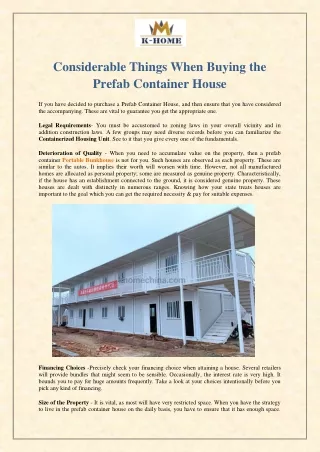 Considerable Things When Buying the Prefab Container House