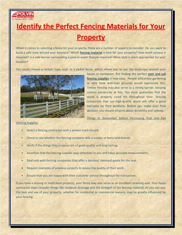 identify the perfect fencing materials for your