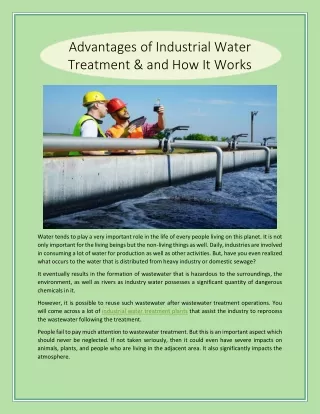 Advanteges of Industrial Water Treatment & and How It Works