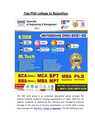 top phd college in rajasthan