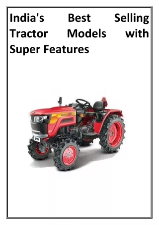 India's Best Selling Tractor Models with Super Features
