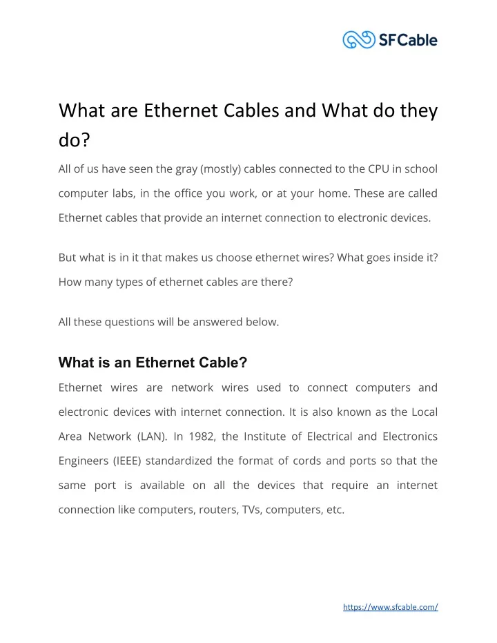 what are ethernet cables and what do they do