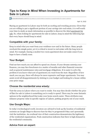 tips to keep in mind when investing in apartments