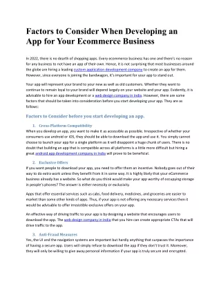 Factors to Consider When Developing an App for Your Ecommerce Business